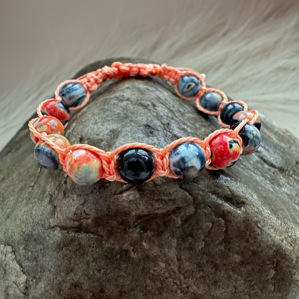 Natural stone Orange Gray Beaded Bracelet Friendship Unique Fashion